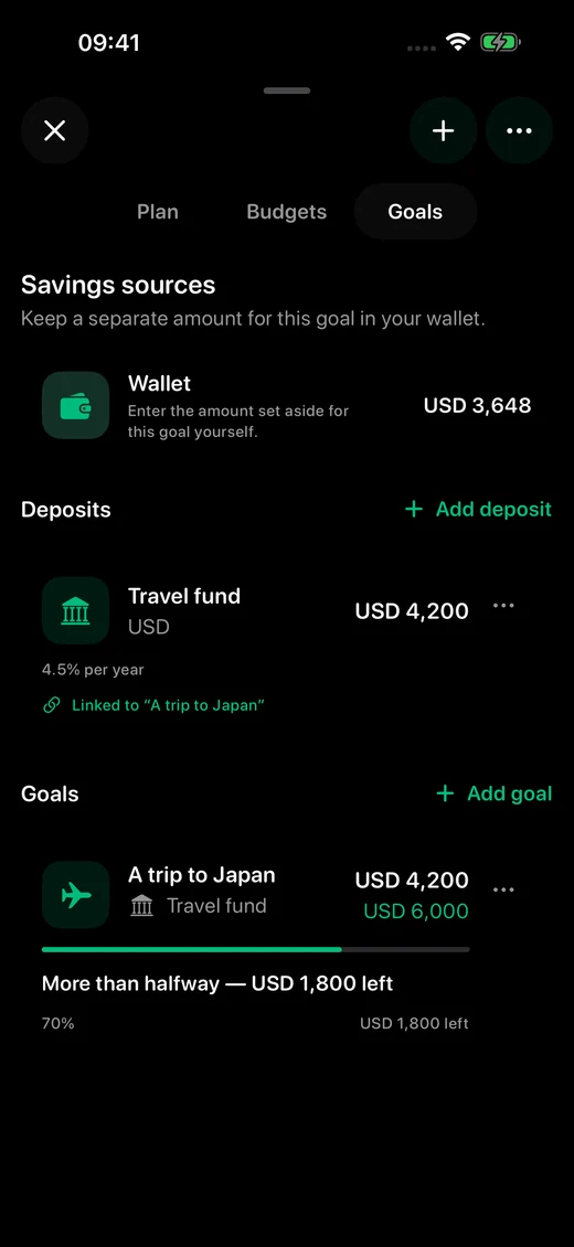 Savings goal progress in MoneyFlow